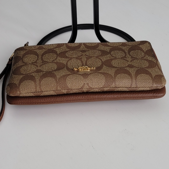 Coach Double Zip Wallet In Signature Canvas Refined Pebble Leather-Brown - Picture 6 of 12